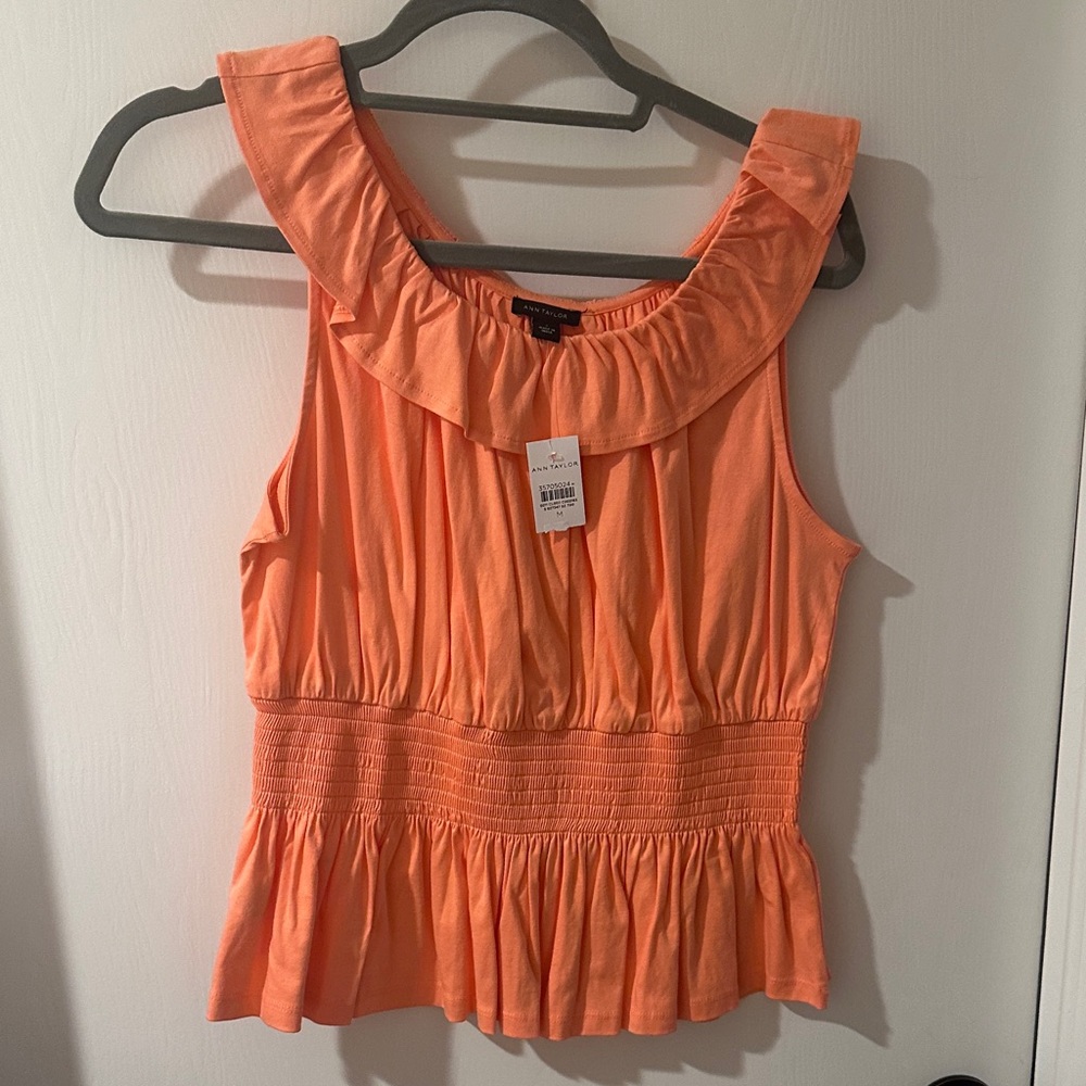 Ann Taylor Coral Ruffle Blouse
